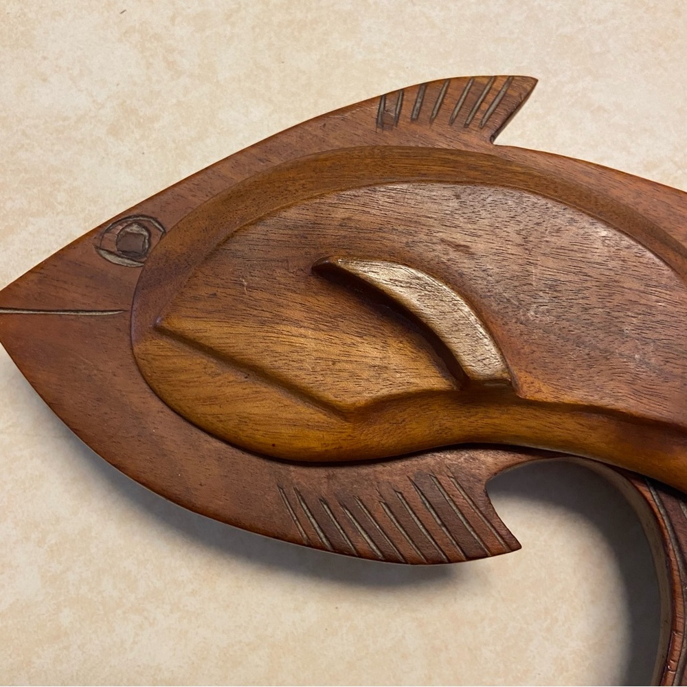Vintage Hand Carved Wood Fish Lidded Trinket Jewelry Box Candy Dish Fisherman - Picture 8 of 11